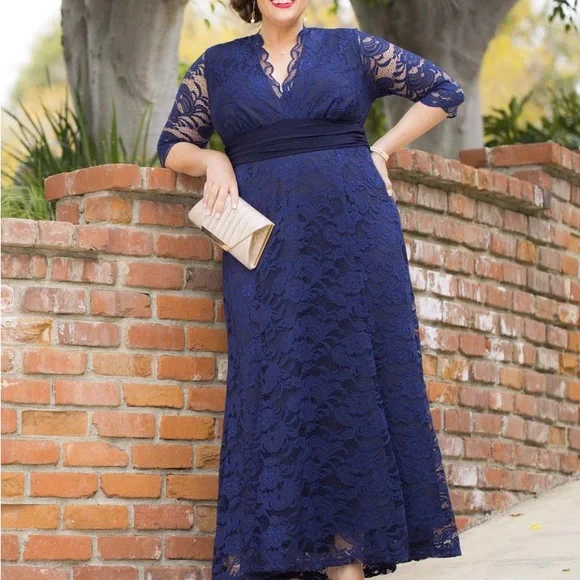 Kiyonna Nocturnal Navy Maxi Screen Siren Lace Formal Evening Gown Size 2X(18-20) - Picture 4 of 16